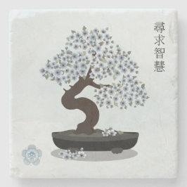 アジアフローラ盆栽の木のグラフィックデザイン ストーンコースター