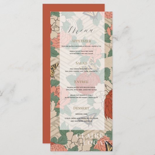 アジアフローラ&蝶ベージュ結婚ズ メニュー (正面/裏面)