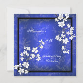 アジアブルーブラックブロッサムホワイトバースデーパーティー 招待状 (正面)