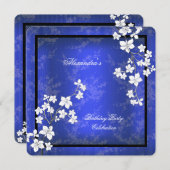 アジアブルーブラックブロッサムホワイトバースデーパーティー 招待状 (正面/裏面)