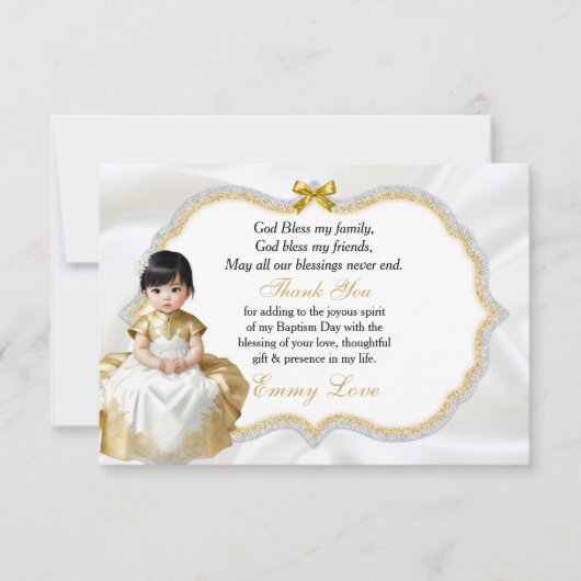 アジアベビーガールバプテスマ《キリスト教》洗礼式や命名式サンキューサンキュー サンキューカード (正面)