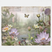 アジアボタニカルブリスヴィンテージ《植物》スイレンディライト フリースブランケット (正面(横))