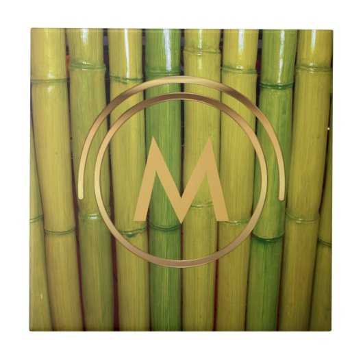 アジアモノグラム|の禅の緑のタケ植物の写真 タイル (正面)