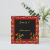 アジアレッドブラックフローラスウィート16誕生日パーティー 招待状 (スタンド正面)