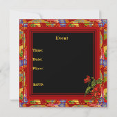 アジアレッドブラックフローラスウィート16誕生日パーティー 招待状 (裏面)