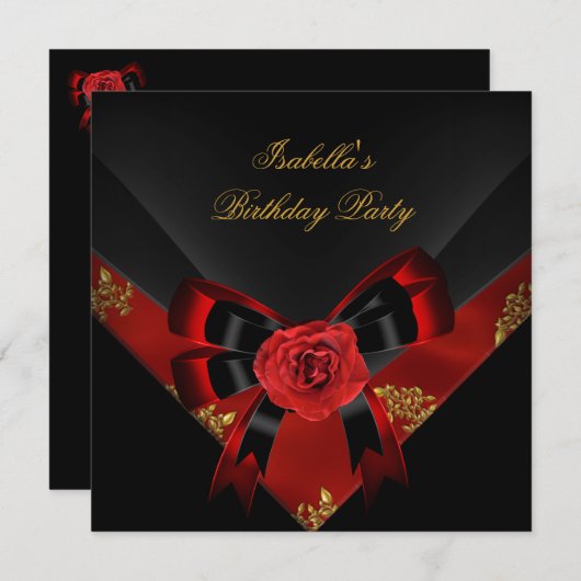 アジアレッドローズブラック誕生日パーティー 招待状 (正面/裏面)