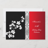 アジアレッド黒フローラシルバーホワイト誕生日パーティー 招待状 (正面)
