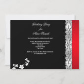 アジアレッド黒フローラシルバーホワイト誕生日パーティー 招待状 (裏面)