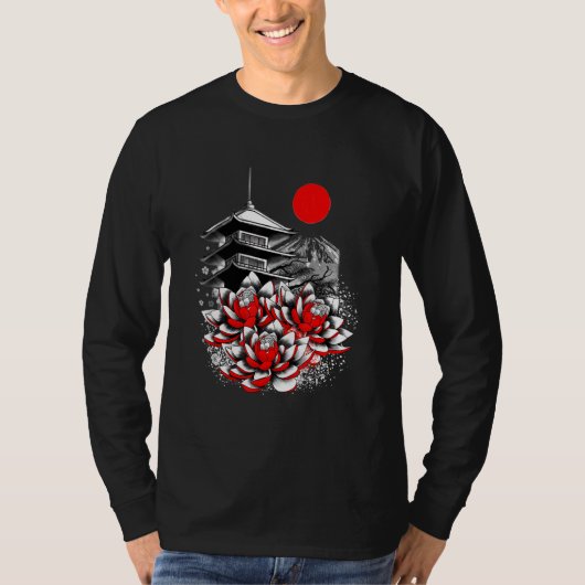 アジアロータスフラワーコイ日本寺芸者日本の Tシャツ (正面)