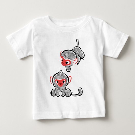 アジアンのサル二人組: 座って登る ベビーTシャツ (正面)