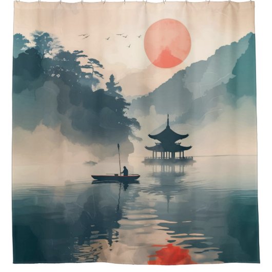 アジアンアートセレネサンセットアットザパビリオン シャワーカーテン (正面)