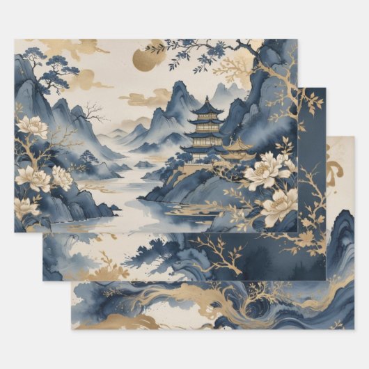 アジアンアートプリント ラッピングペーパーシート (セット)
