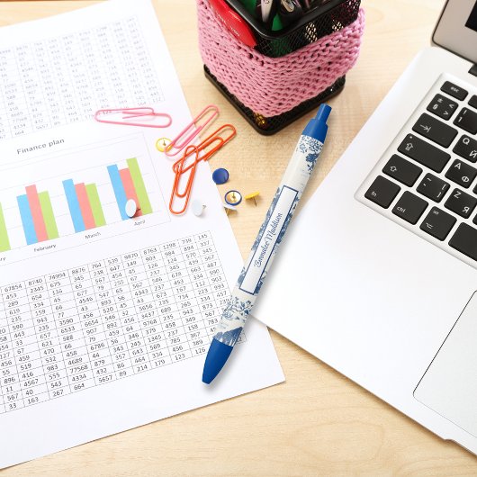 アジアンインスパイアダークブルー白Chinoiserie 青ボールペン