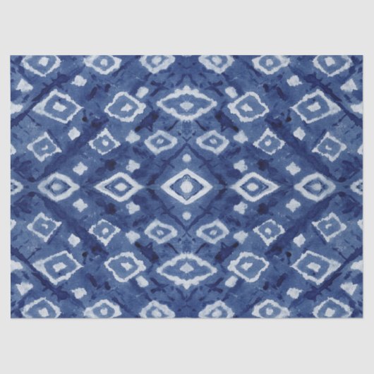 アジアンインフルエンスシボリ絞り染めインディゴブルーホワイト 薄葉紙 (正面)