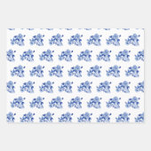 アジアンインフルエンスチノイスリーネイビーブルーホワイトフローラ ラッピングペーパーシート (正面2)