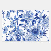 アジアンインフルエンスチノイスリーネイビーブルーホワイトフローラ ラッピングペーパーシート (正面)
