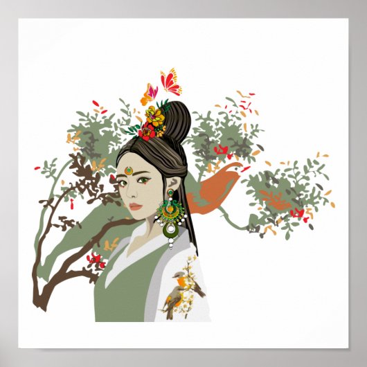 アジアンガールポートレートトロピカルポスター ポスター (正面)