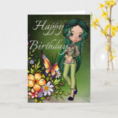 アジアンガール美しい花ハッピーバースデーカード5 カード (黄色い花)