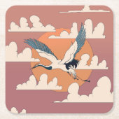 アジアンクレーン飛行中 スクエアペーパーコースター (正面)