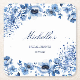 アジアンシノイスリーライトブルーフローラブリッジトン スクエアペーパーコースター