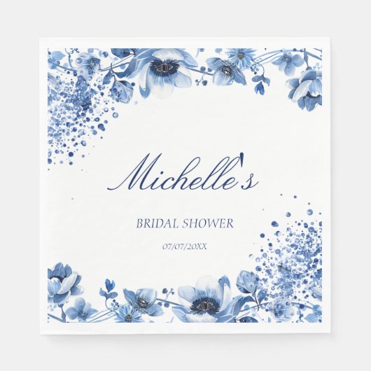 アジアンシノイスリーライトブルーフローラブリッジトン スタンダードランチョンナプキン (正面)