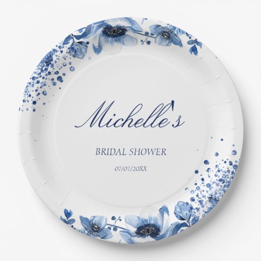 アジアンシノイスリーライトブルーフローラブリッジトン ペーパープレート (正面)