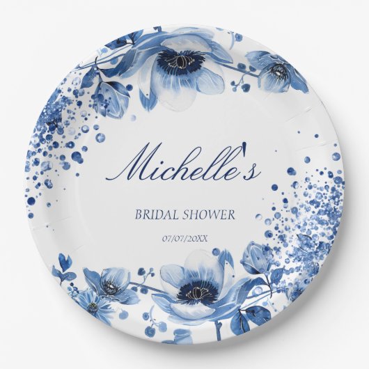 アジアンシノイスリーライトブルーフローラブリッジトン ペーパープレート (正面)