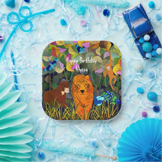 アジアンジャングルタイガーサンベアーピーコックモンキー ペーパープレート (パーティー)