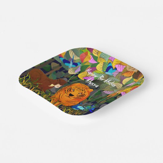 アジアンジャングルタイガーサンベアーピーコックモンキー ペーパープレート (傾斜あり)