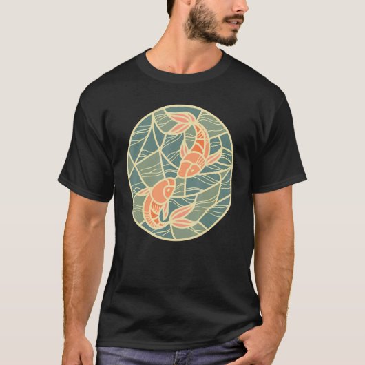 アジアンスタイル陰陽コイフィッシュデザインTシャツ Tシャツ (正面)