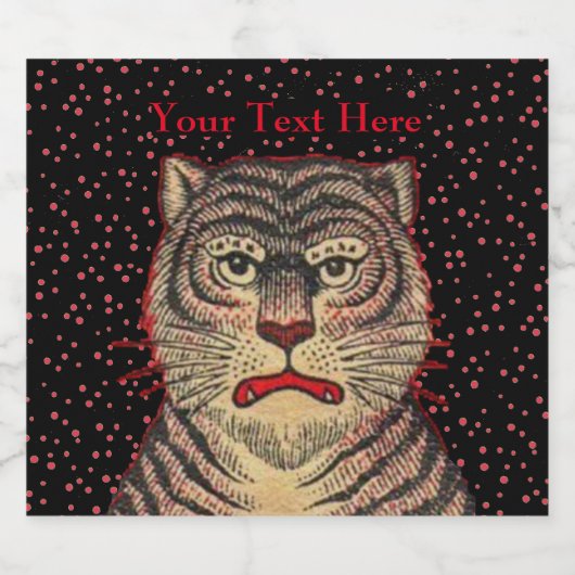 アジアンストライプのタイガーの激しい外観の顔赤いドット ビールラベル (シングルラベル)