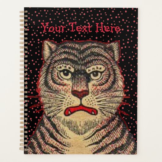 アジアンストライプのタイガーの激しい顔赤いドットの頭 プランナー手帳 (正面)