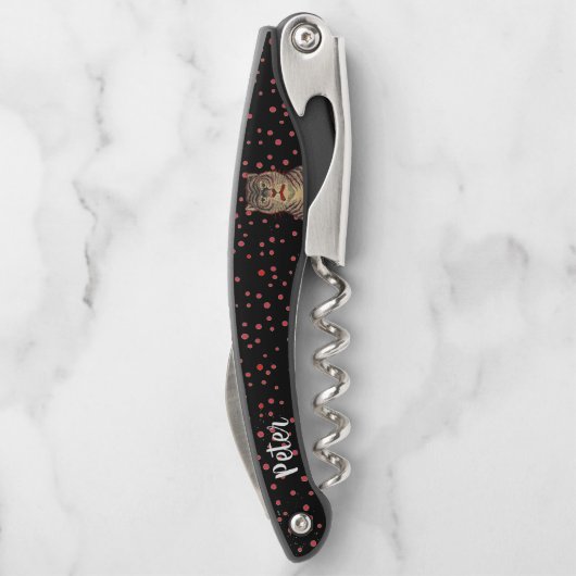 アジアンストライプのタイガー激しい顔赤いドットブラック ソムリエナイフ (裏面)