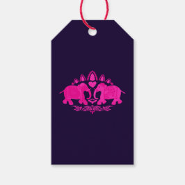 アジアンゾウのピンク青の民族 ギフトタグ