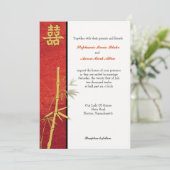 アジアンダブルハピネスレッド結婚式招待状 招待状 (スタンド正面)