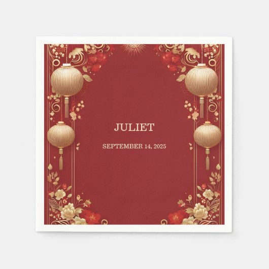 アジアンチャイニーズ バイリンガル ヘイ ボールド ブライダルシャワー スタンダードカクテルナプキン (正面)