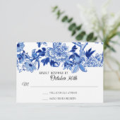 アジアンテイストの白と青の花柄 シノワズリーデザインの招待状 返信カード 招待状 (スタンド正面)