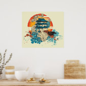 アジアンテンプルパゴダと太陽カスタムプリントポスター ポスター (キッチン)