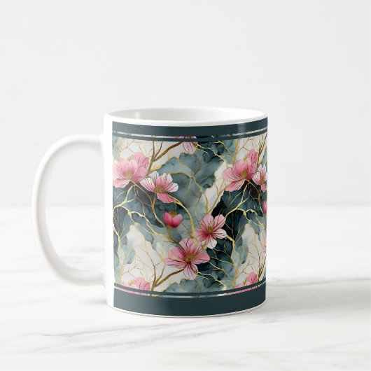 アジアンデザインの華やかな花柄マグカップ コーヒーマグカップ (左)