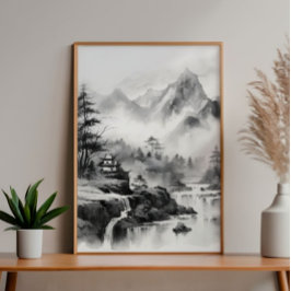 アジアンハウスインマウンテン絵画ズ フォトプリント           