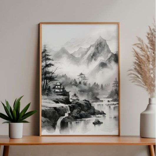 アジアンハウスインマウンテン絵画ズ フォトプリント           