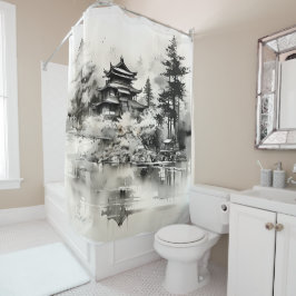 アジアンハウスイ絵画ンク シャワーカーテン