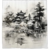 アジアンハウスイ絵画ンク シャワーカーテン (正面)