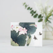 アジアンハスリーフピンクフラワーバタフライアカッコいいート ポストカード (スタンド正面)
