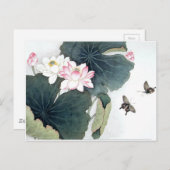 アジアンハスリーフピンクフラワーバタフライアカッコいいート ポストカード (正面/裏面)