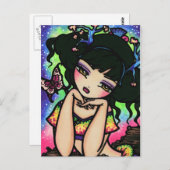 アジアンバタフライマーメイドフェアリーファンタジーアートガール ポストカード (正面/裏面)