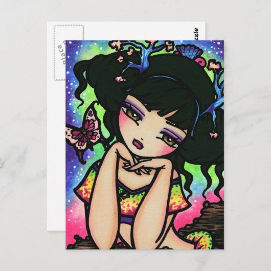 アジアンバタフライマーメイドフェアリーファンタジーアートガール ポストカード (正面/裏面)