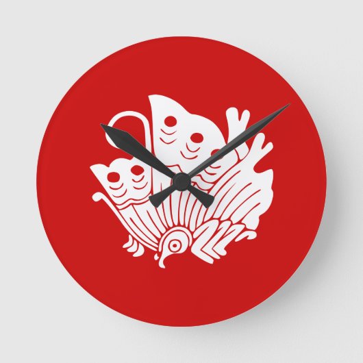 アジアンバタフライ日本のカモンデザイン ラウンド壁時計 (正面)