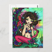 アジアンパンダ神秘的な池マーメイドファンタジーアートガール ポストカード (正面/裏面)