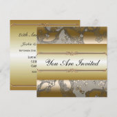 アジアンフラワーのゴールドとシルバーのパーティー招待状 招待状 (正面/裏面)